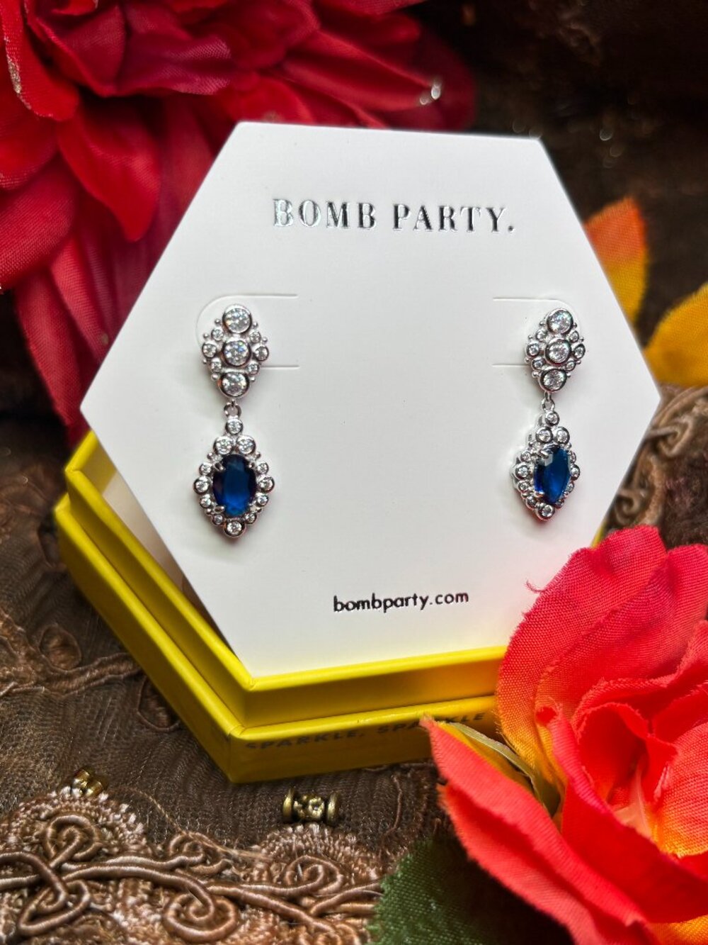 Bomb Party "Direction Of You" Dark Blue Sapphire Luxury Drop Earrings RBP3399